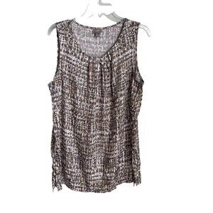 J Jill Beige Yellow Print Sleeveless Blouse Top Women's